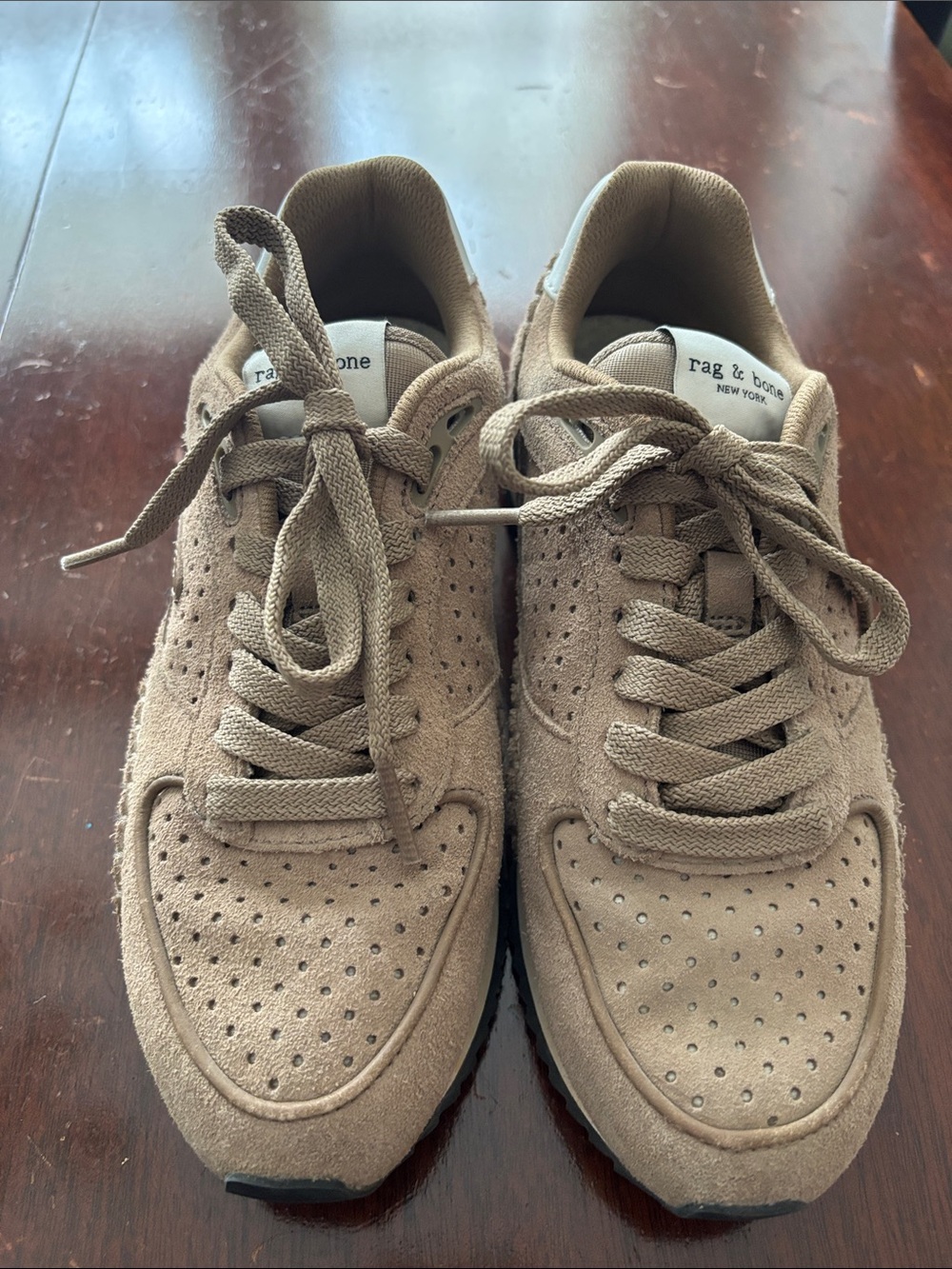 rag & bone Taupe Suede Perforated Lace-Up Sneakers